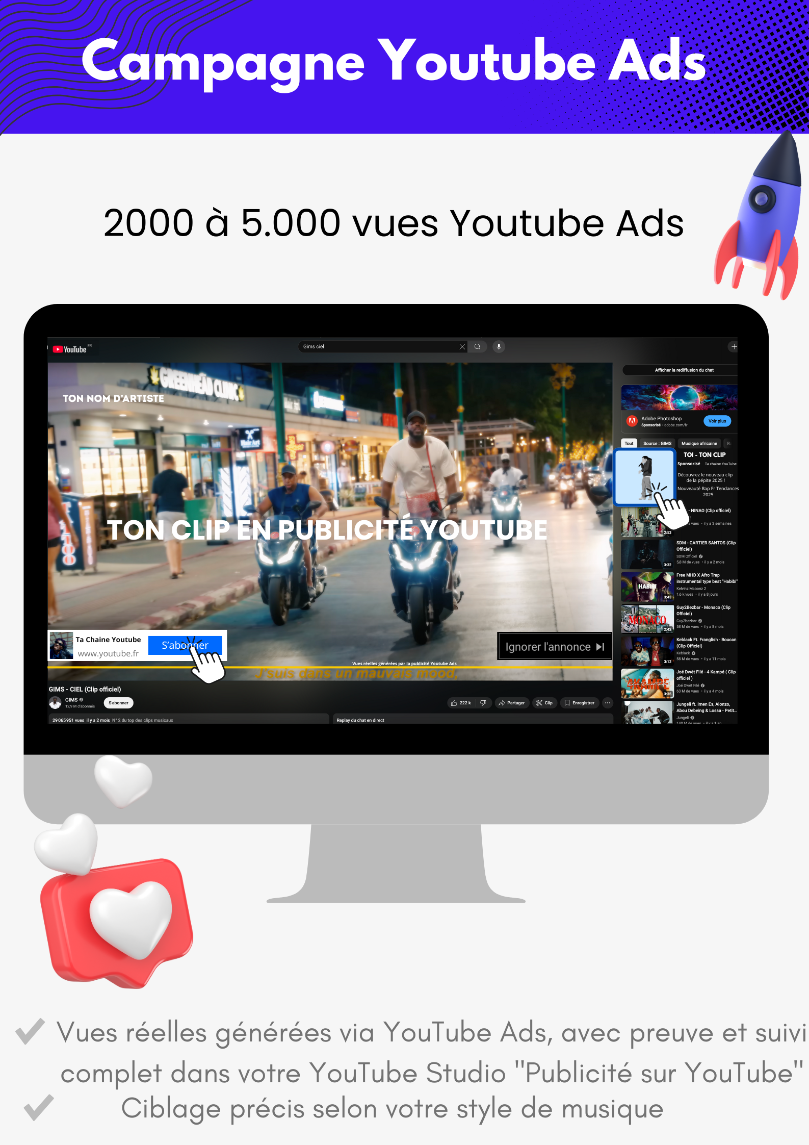 Campagne Youtube Ads - 2000 à 5000 vues Youtube Ads